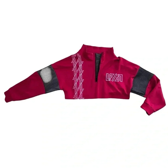 Vintage LF Cropped Red Black Track Suit Jacket OverSized Medium Mesh Detail - Picture 2 of 11